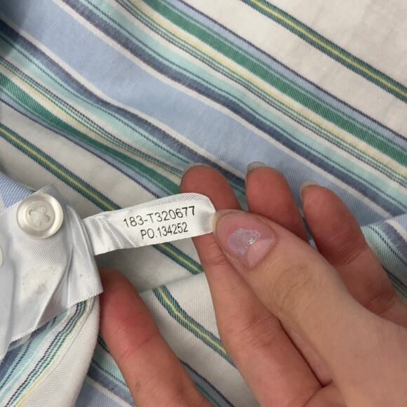 Tommy Bahama Blue White Mens XL Striped Pima Cotton Long Sleeve Button Up Shirt - Picture 6 of 10